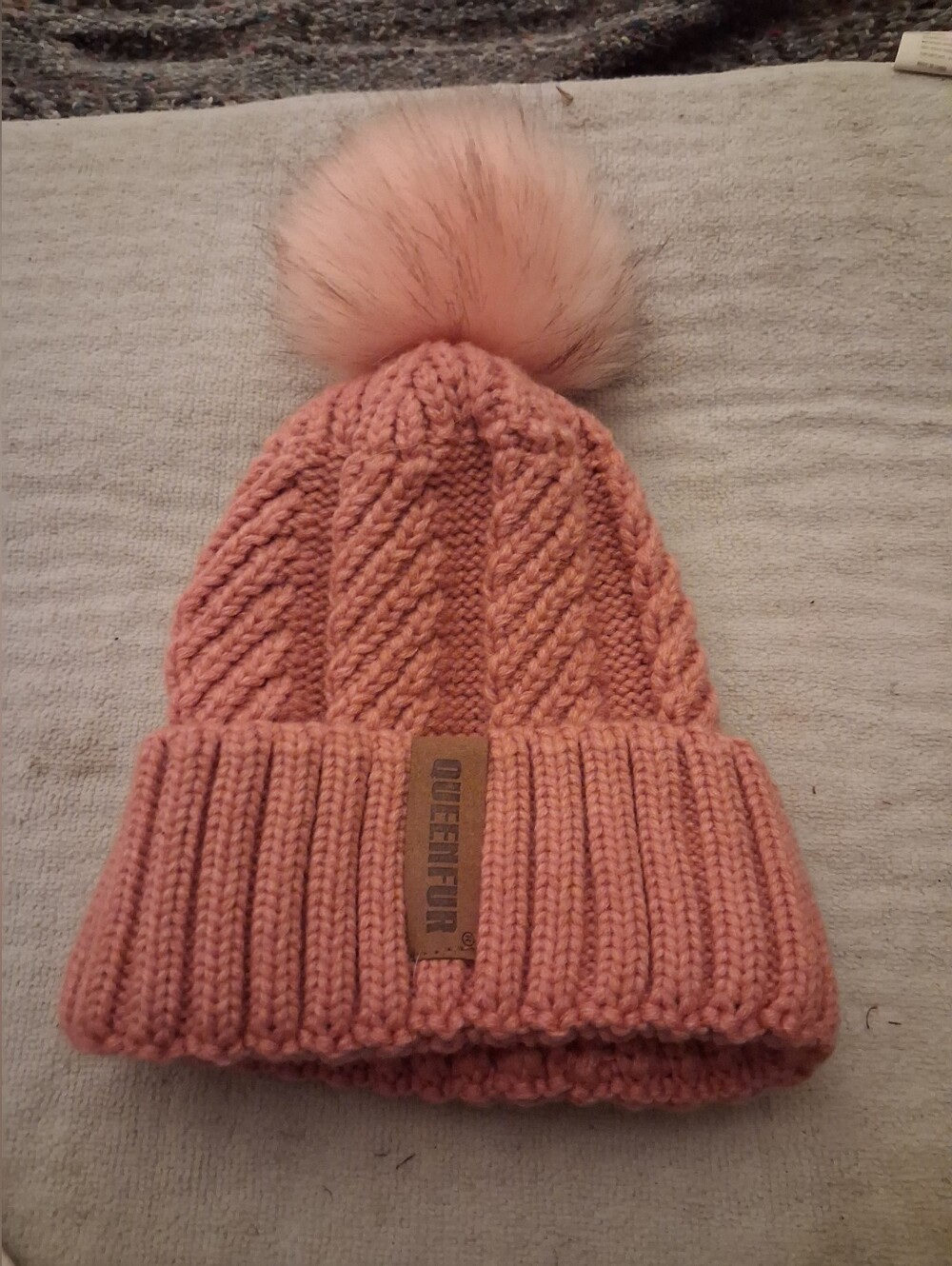 Quince & Fox Pink Cable Knit Pom Beanie - Women's Winter Hat. NWOT